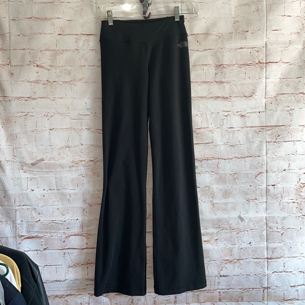 The North Face knit pants pull on XS mid rise black logo wide leg womens stretch